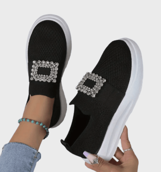 Vicky -  Slip on sneakers met dikke vierkante bling in het midden
