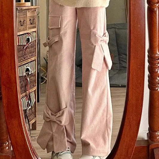 Birgit - Vintage Corduroy Broek met Strik en Hoge Taille