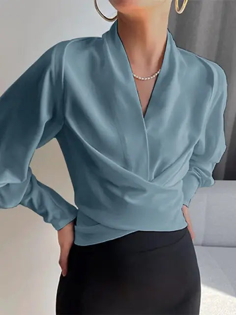 Freida - Damesblouses met V-hals en pofmouwen