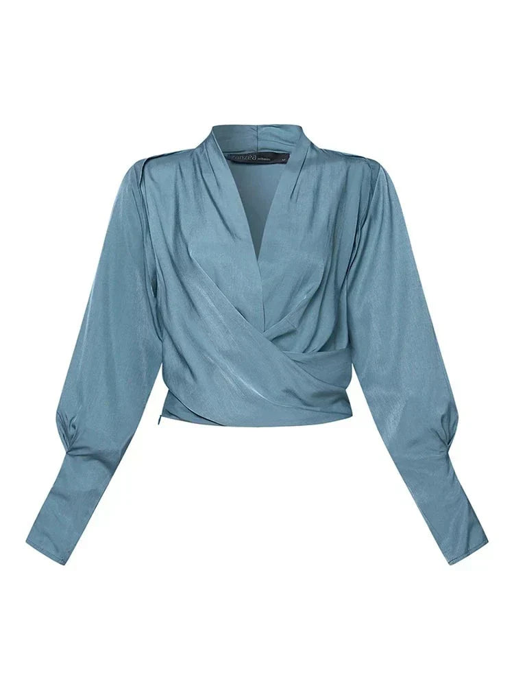Freida - Damesblouses met V-hals en pofmouwen