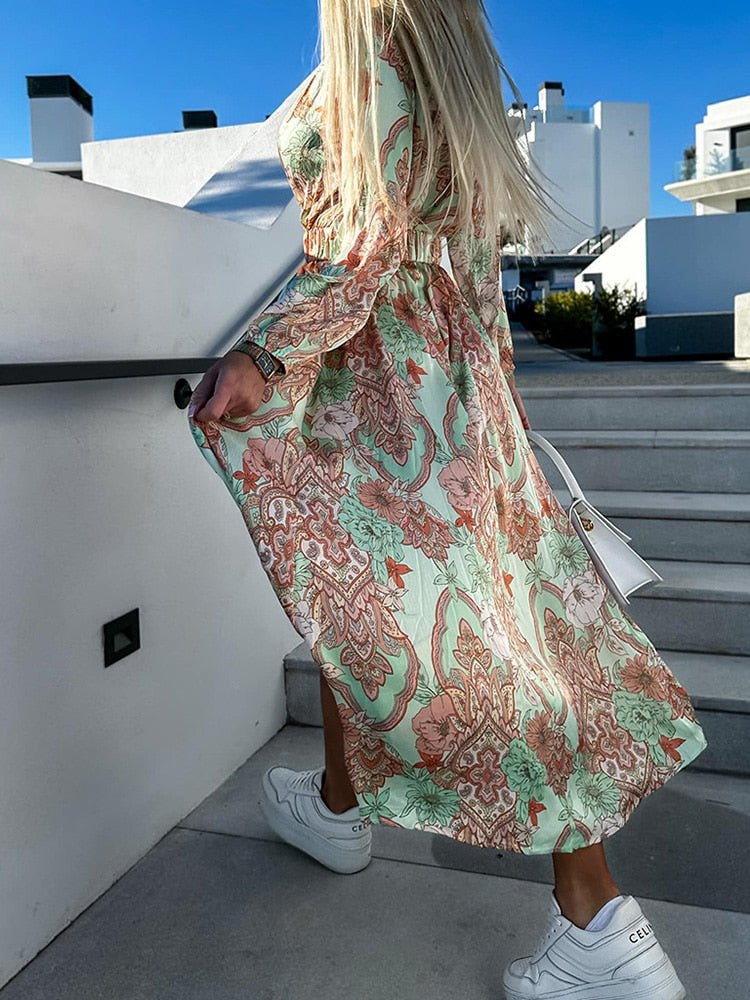 Brinkley - Casual bloemenprint jurk met lange mouwen