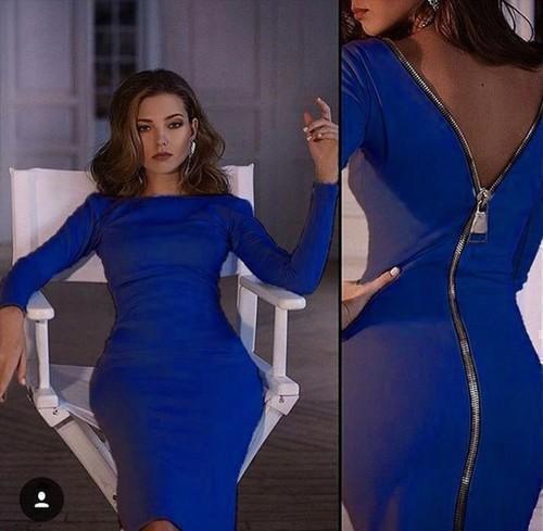 Charlene - Elegante Lange Mouw Jurk met Ritssluiting voor Vrouwen