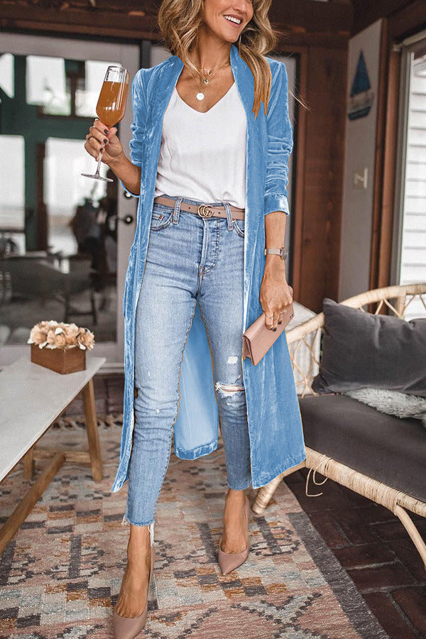 Fluwelen Lange Jas met Elegante Revers