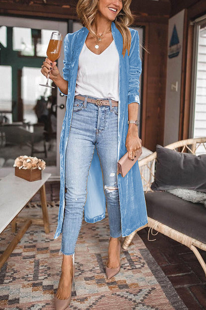 Fluwelen Lange Jas met Elegante Revers