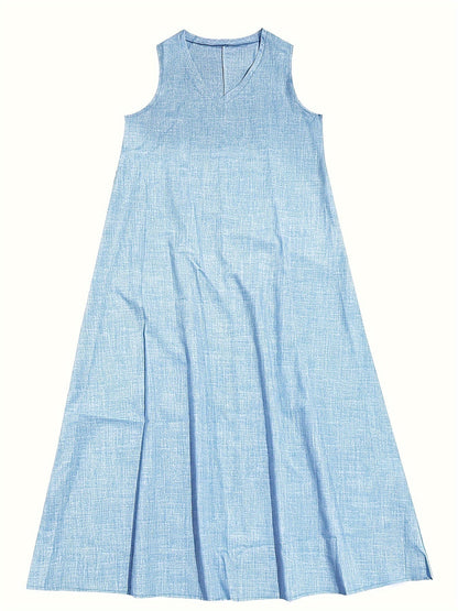 Amira - Effen gekleurde Maxi jurk met V-hals