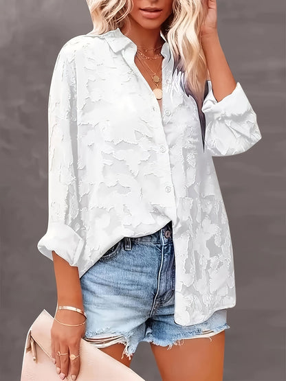 Sheer losse jacquard blouse met knoopsluiting - Leah