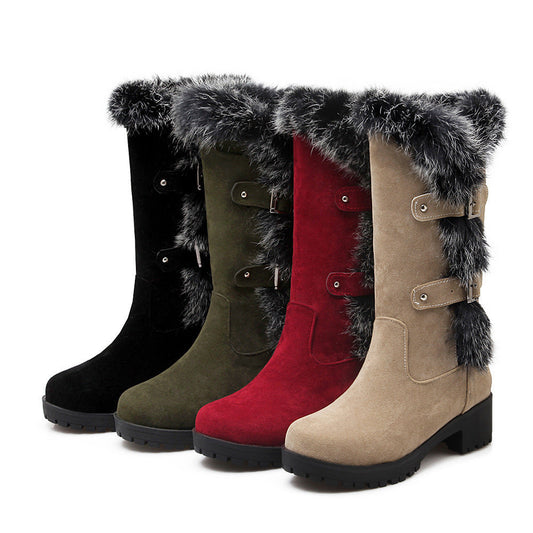 Suède dames snowboots met bont en lage hak