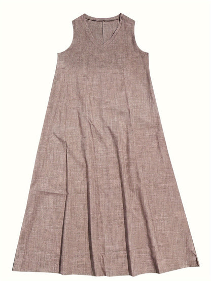 Amira - Effen gekleurde Maxi jurk met V-hals