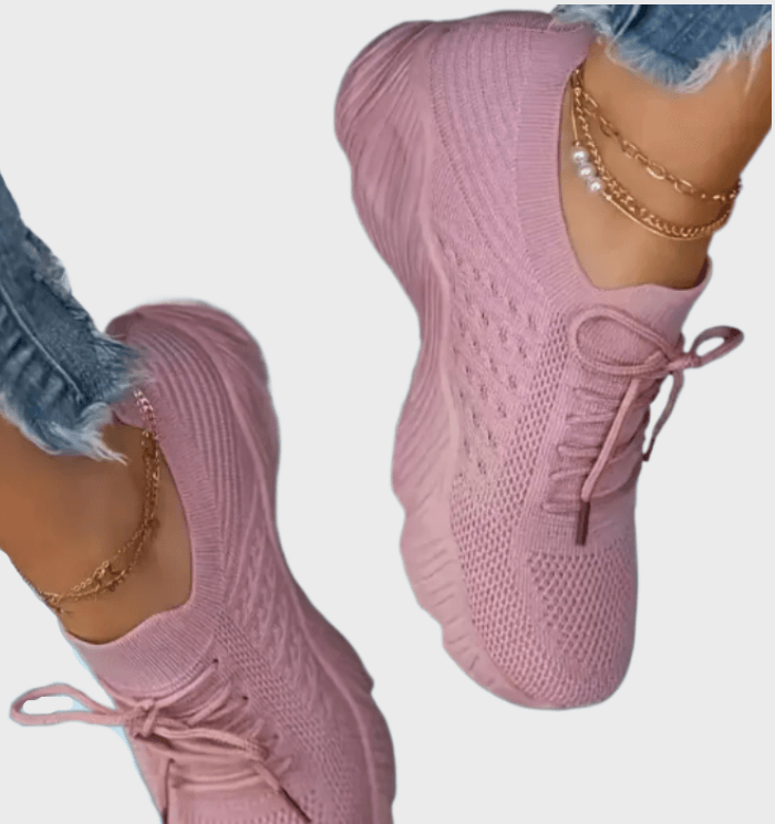 Sarah -  Enkelkleurige hardloopsneakers met veters