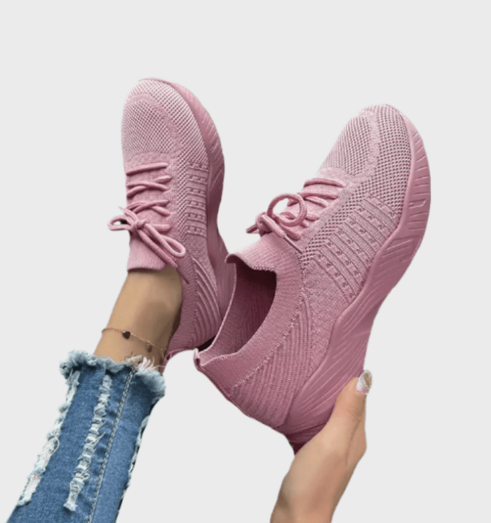 Sarah -  Enkelkleurige hardloopsneakers met veters