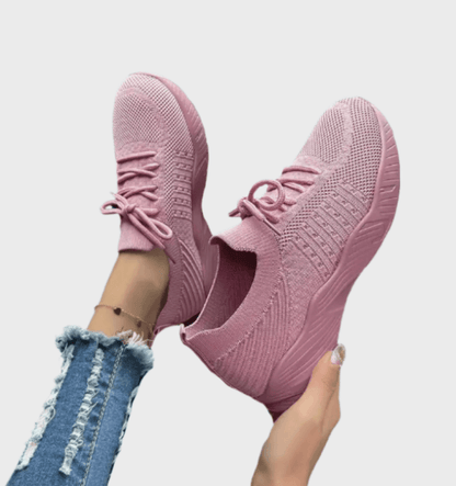 Sarah -  Enkelkleurige hardloopsneakers met veters