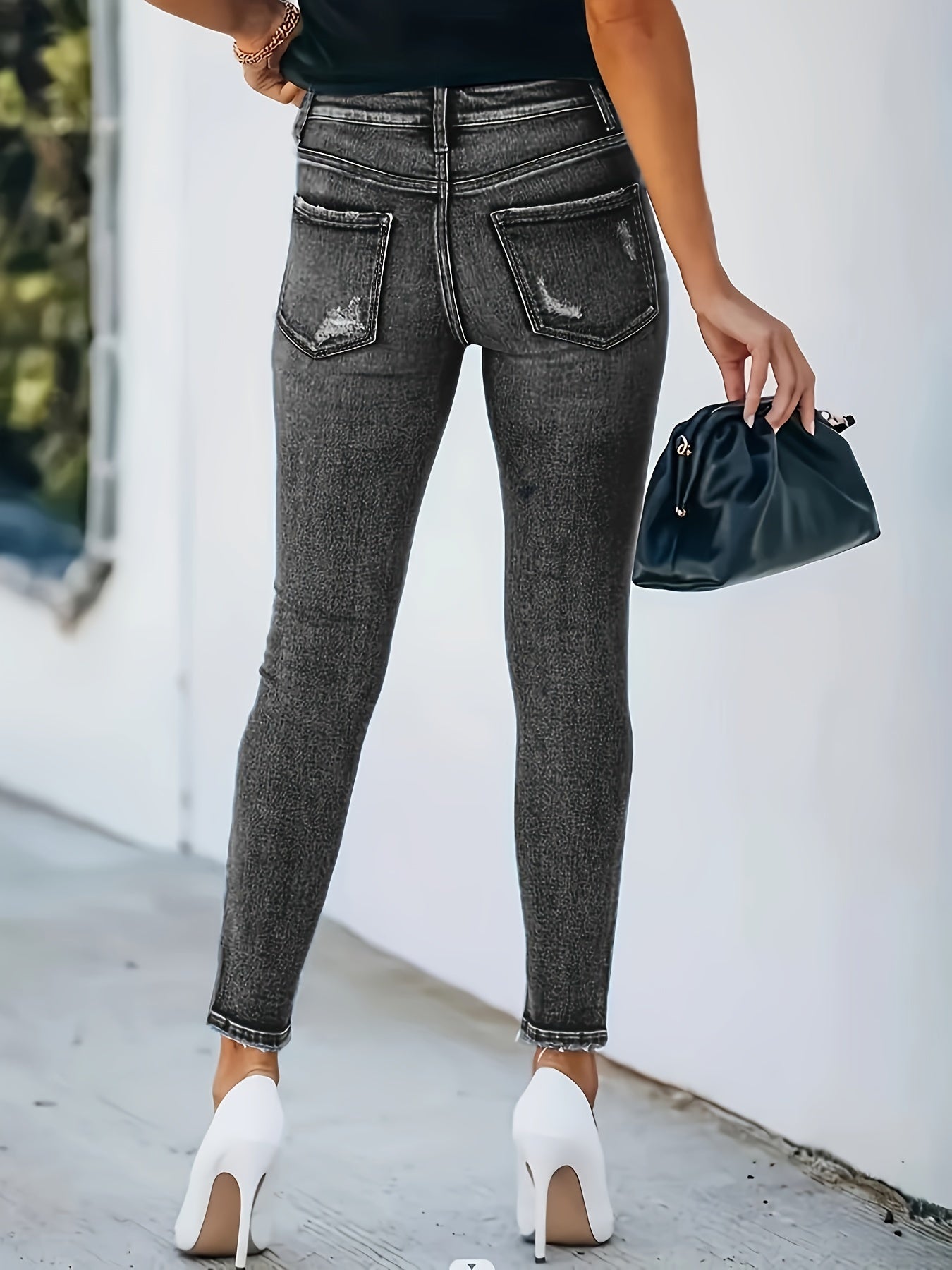 Single-breasted gescheurde skinny jeans - Grace