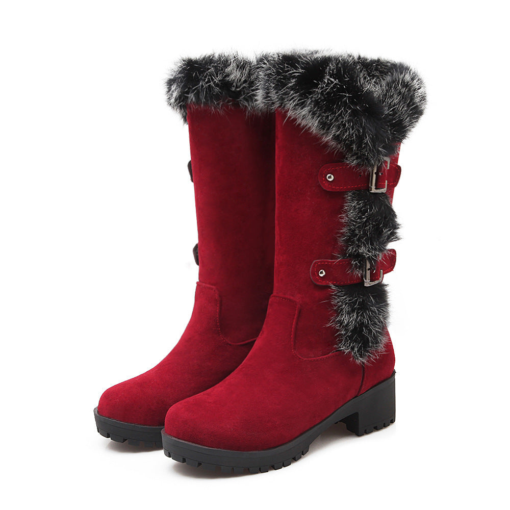 Suède dames snowboots met bont en lage hak