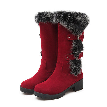 Suède dames snowboots met bont en lage hak