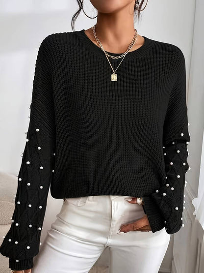 Gebreide Trui Met Parels Op De Mouwen