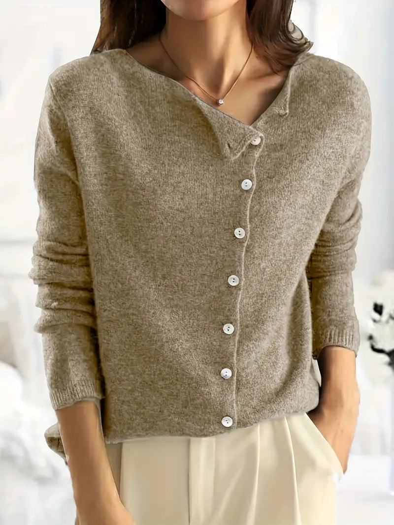 Baylee -Effen Asymmetrisch Vest met Knoopsluiting