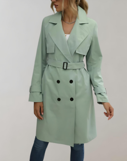 Calia | Lange trench coat met riem taille en knopen