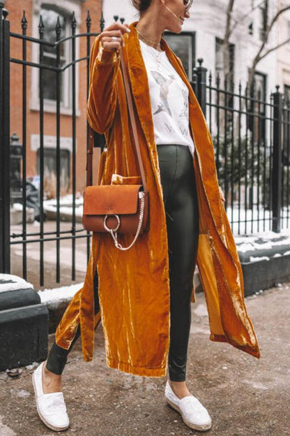 Fluwelen Lange Jas met Elegante Revers