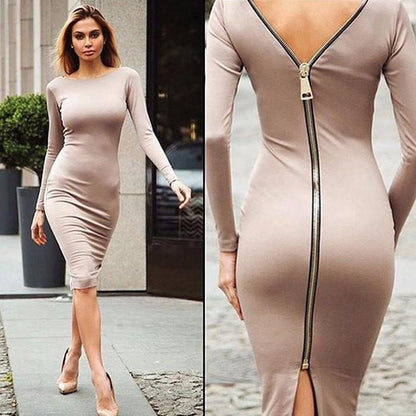 Charlene - Elegante Lange Mouw Jurk met Ritssluiting voor Vrouwen