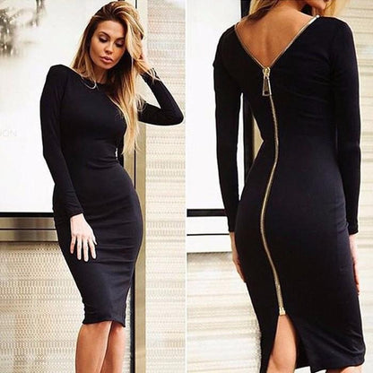 Charlene - Elegante Lange Mouw Jurk met Ritssluiting voor Vrouwen