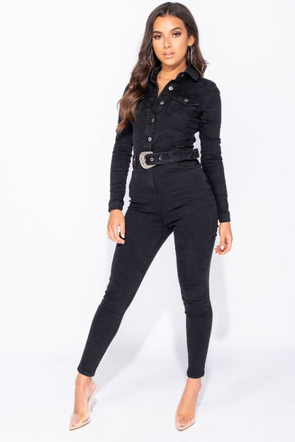 Evelena - Donkergrijze Denim-overall