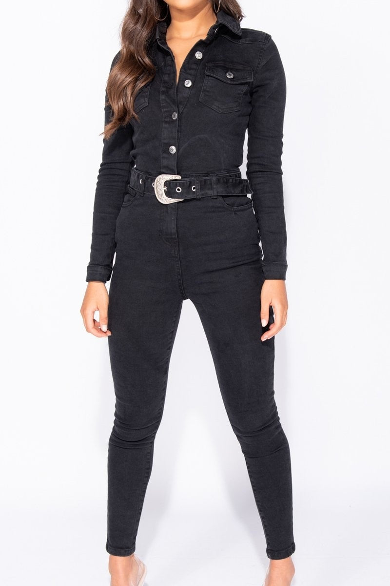 Evelena - Donkergrijze Denim-overall
