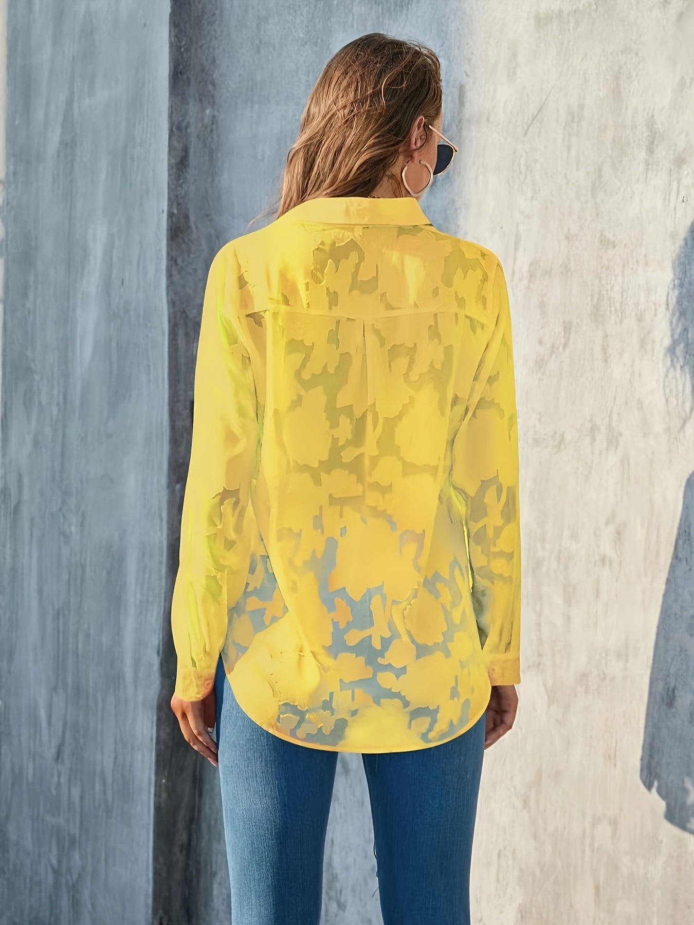 Sheer losse jacquard blouse met knoopsluiting - Leah