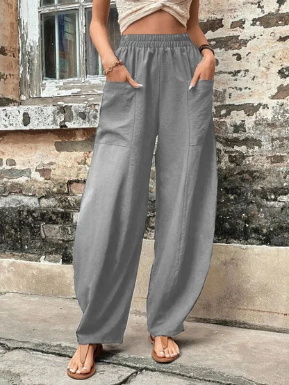 Arla - Damesbroek oversized, elastische zakken, eenkleurig, losse broek