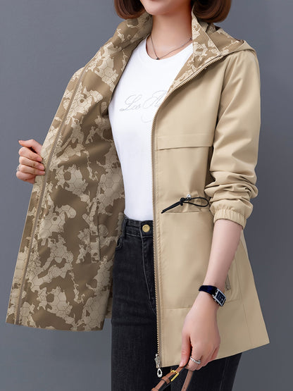 Venus - Dubbelzijdige stijlvolle regenjas met capuchon en zakken voor dames