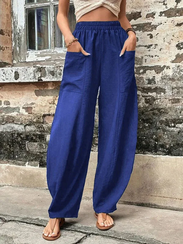 Arla - Damesbroek oversized, elastische zakken, eenkleurig, losse broek