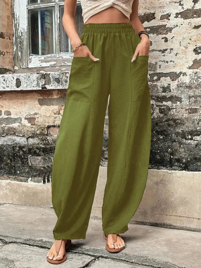 Arla - Damesbroek oversized, elastische zakken, eenkleurig, losse broek