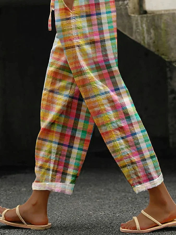 Oralia - Vrijetijdsbroek Met Vintage Ruitpatroon en Veters