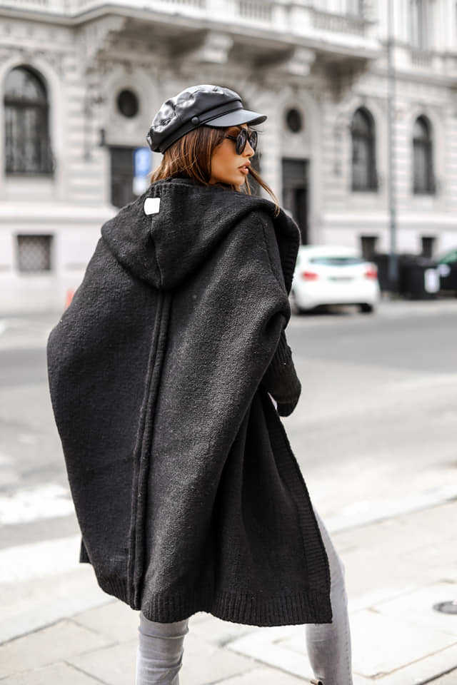 Zwart oversized vest met capuchon