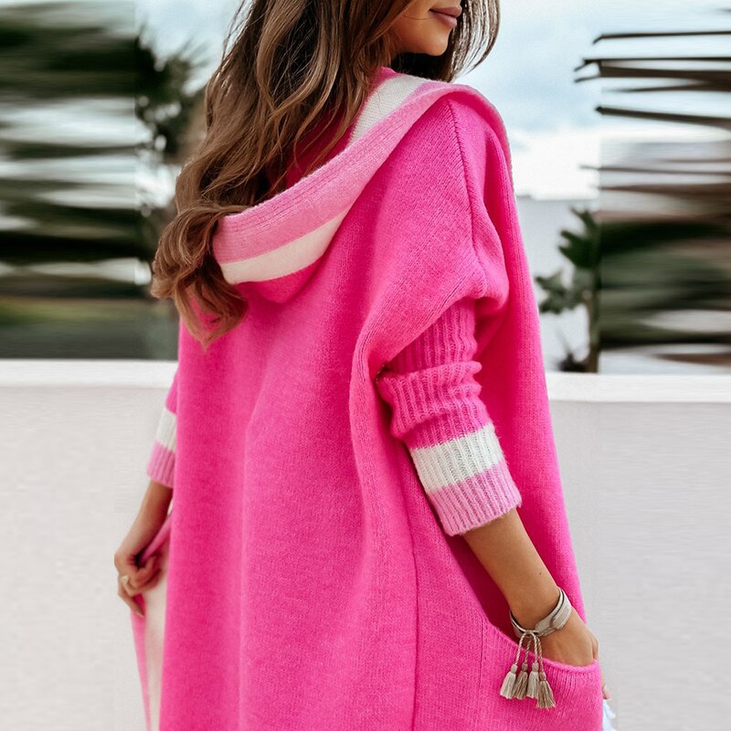 Roze lang vest met capuchon