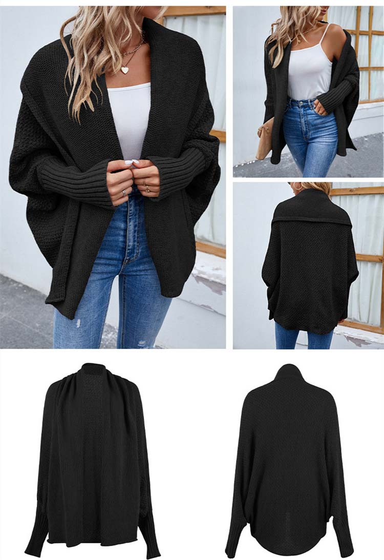 Zwart oversized vest met vleermuismouwen