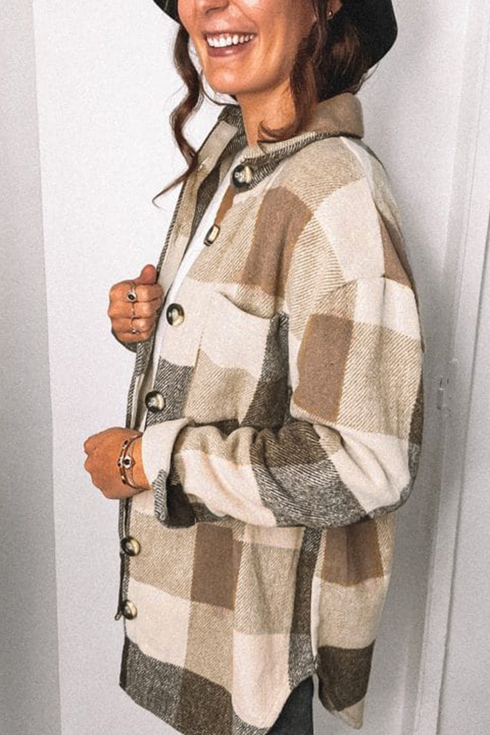 Bruin geruit overhemdblouse