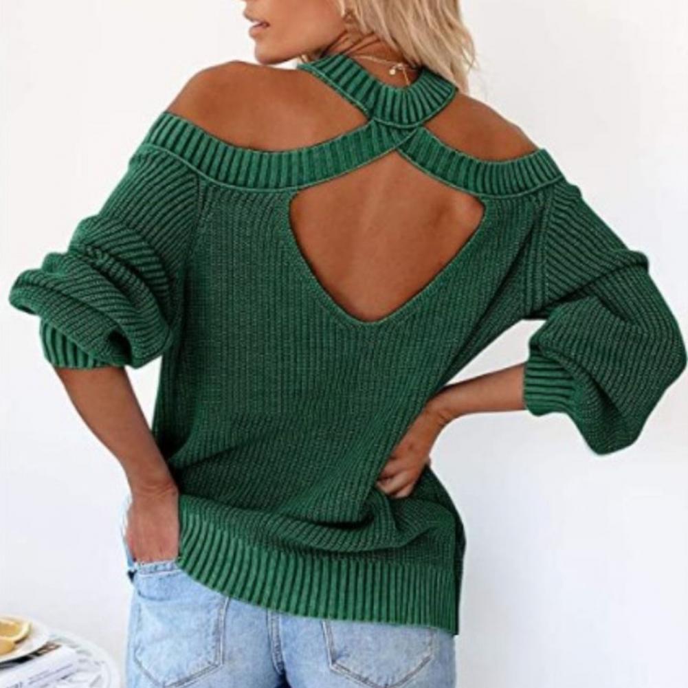 Groene trui met open schouders