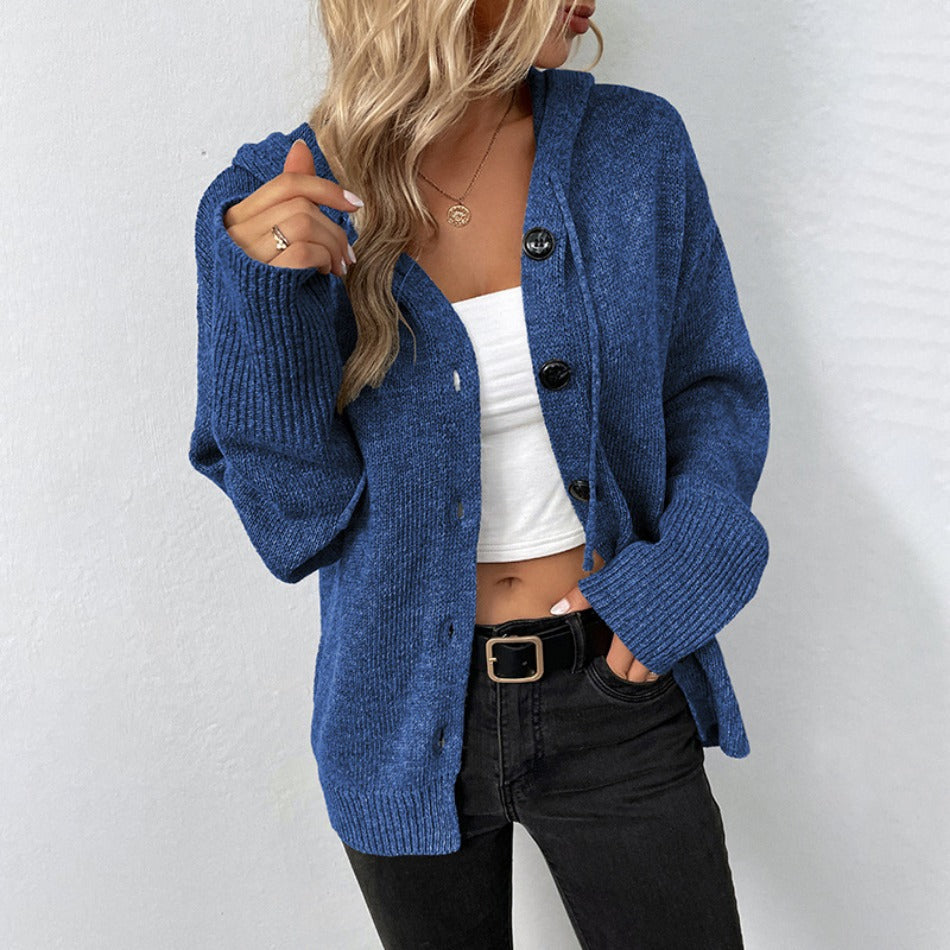 Blauwe cardigan met capuchon