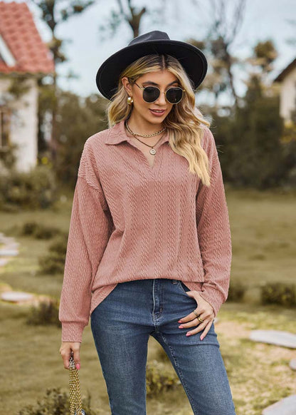 Roze lange mouwen T-shirt met kraag