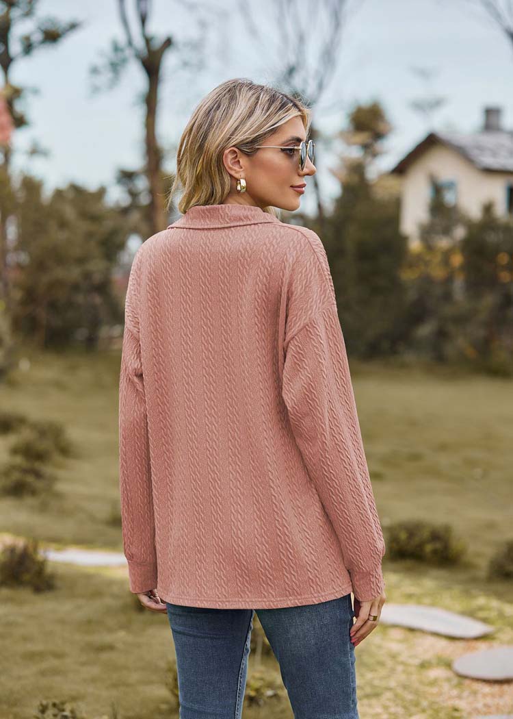 Roze lange mouwen T-shirt met kraag