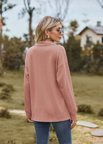 Roze lange mouwen T-shirt met kraag