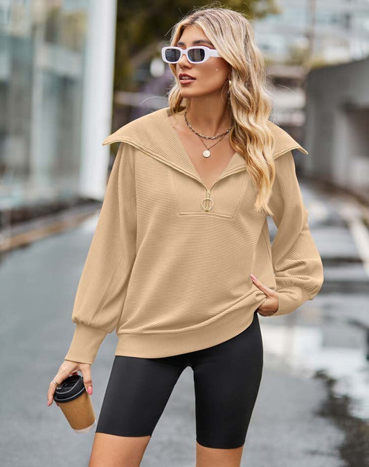 Beige sweater met rits