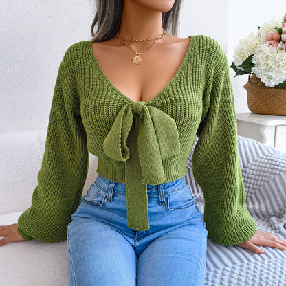 Groene cropped trui met strik