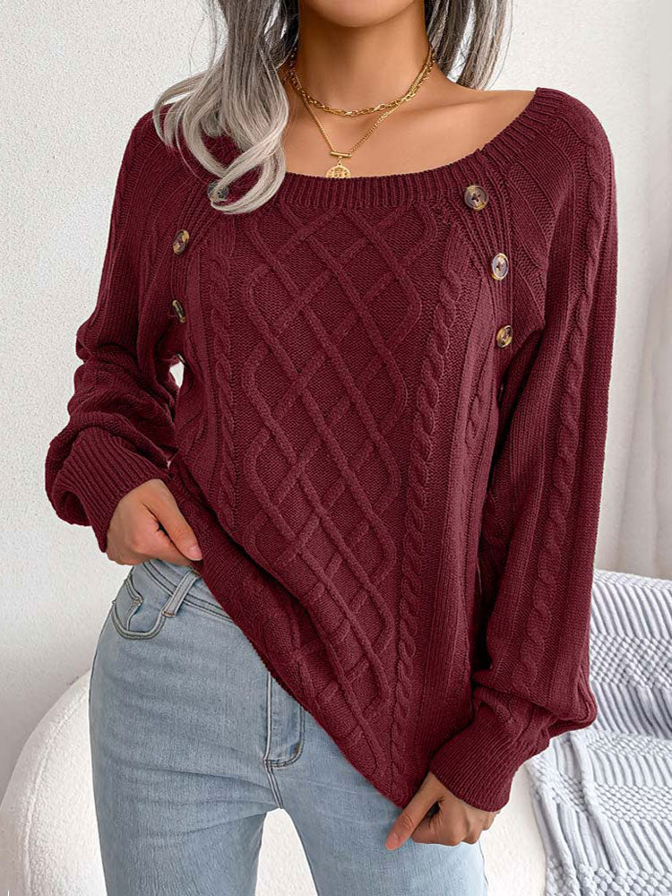 Donkerrode trui met knopen