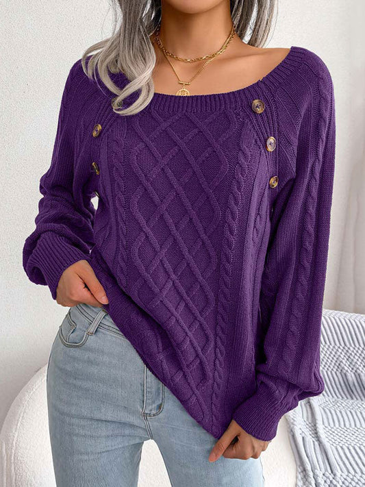Paarse trui met knopen