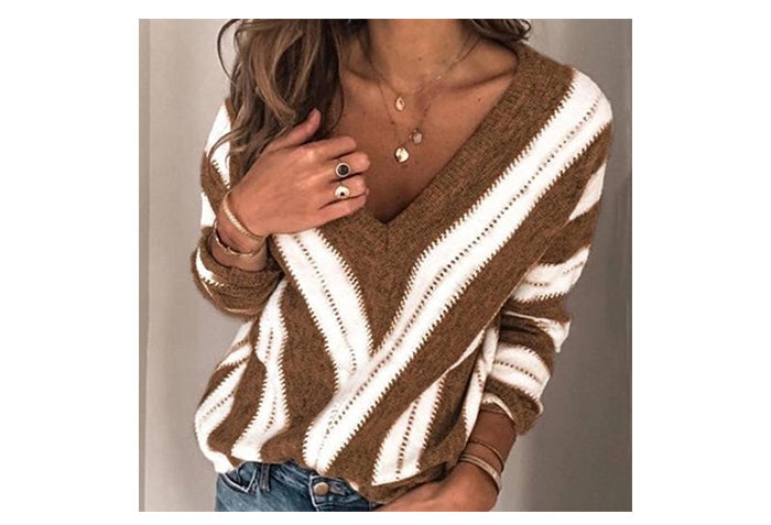 Gestreepte trui met v-hals