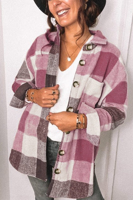 Grijs/roze geruit overhemdblouse