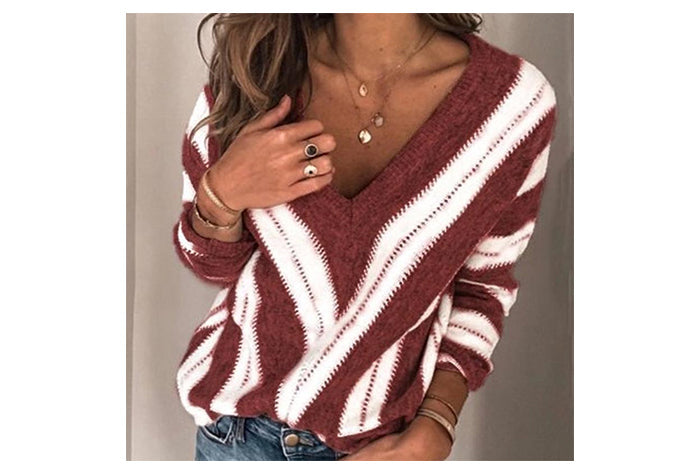 Gestreepte trui met v-hals