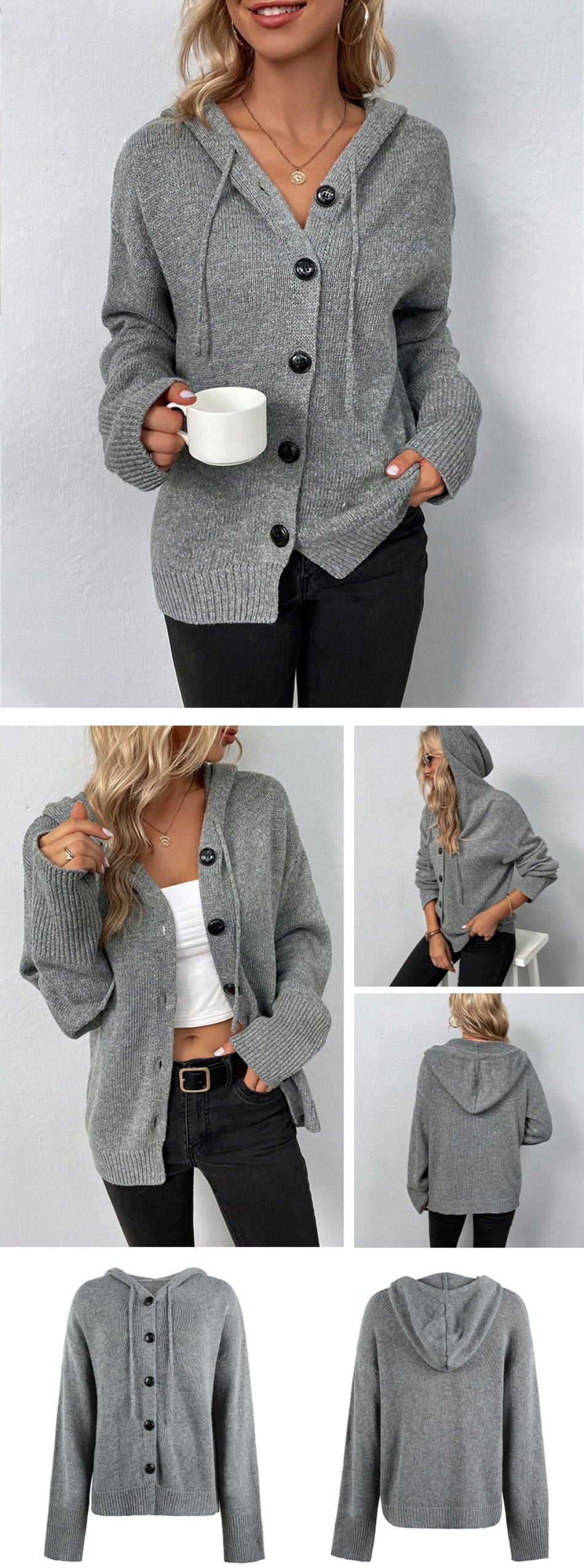 Grijze cardigan met capuchon