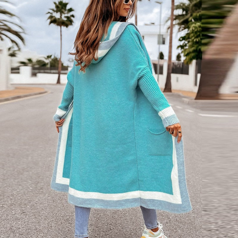 Blauw lang vest met capuchon